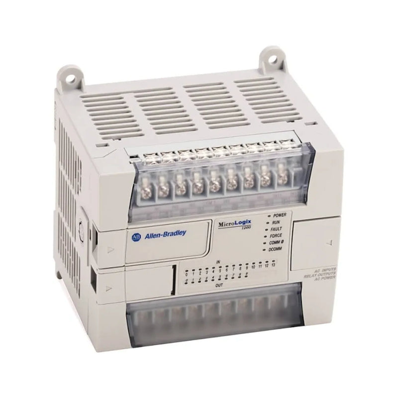 Allen-Bradley 1762-L24BXBR PLC features 24 I/O points, powered by DC, with relay outputs for automation.
