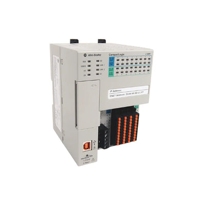 Allen Bradley 1769-L19ER-BB1B controller with dual Ethernet ports and 1MB memory, ideal for compact automated systems.