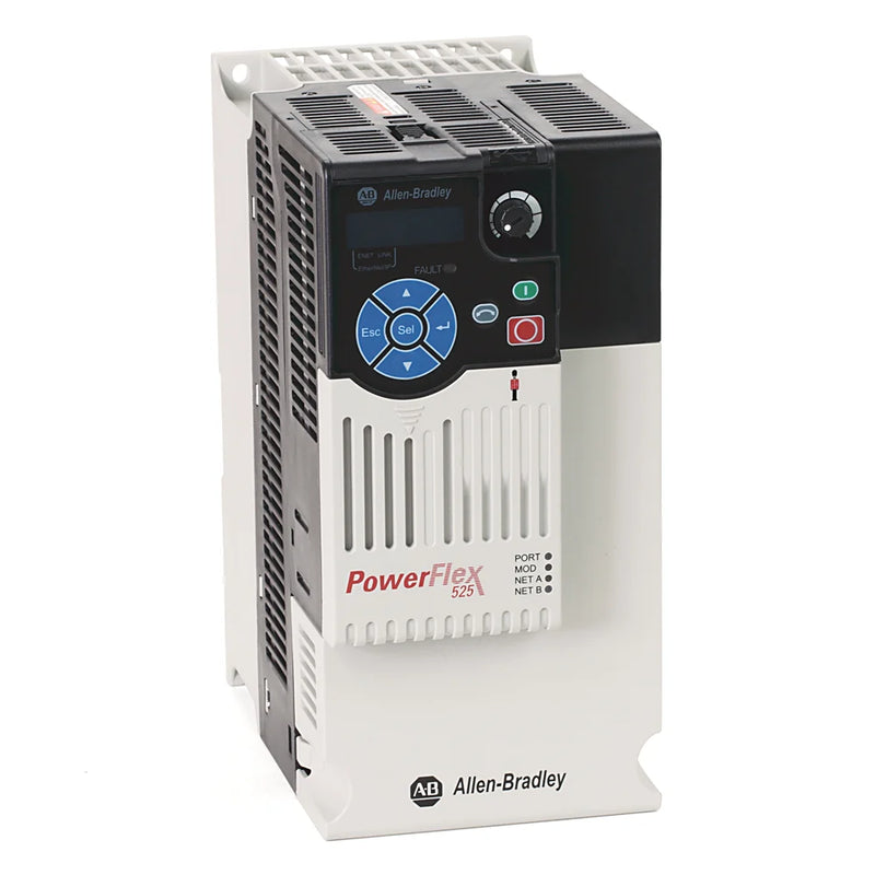 Allen-Bradley 25B-D017N104 PowerFlex 525 AC drive, 10 HP, 480V, 3-phase, 17A, Frame C, IP20, with EtherNet/IP and safety.