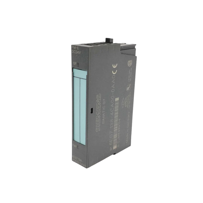 Siemens 6ES7138-4CA00-0AA0 SIMATIC ET 200S PM-E 24 V DC power module for distributed I/O systems.