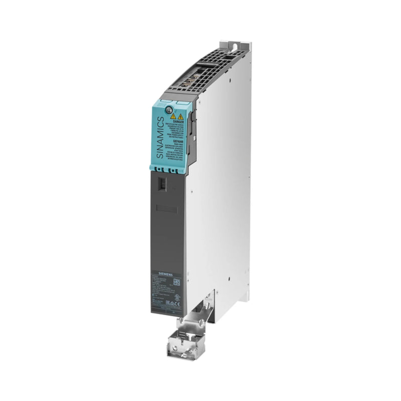 Siemens SINAMICS S120 module, dual motor, 24A, 600V DC, in a compact booksize format.