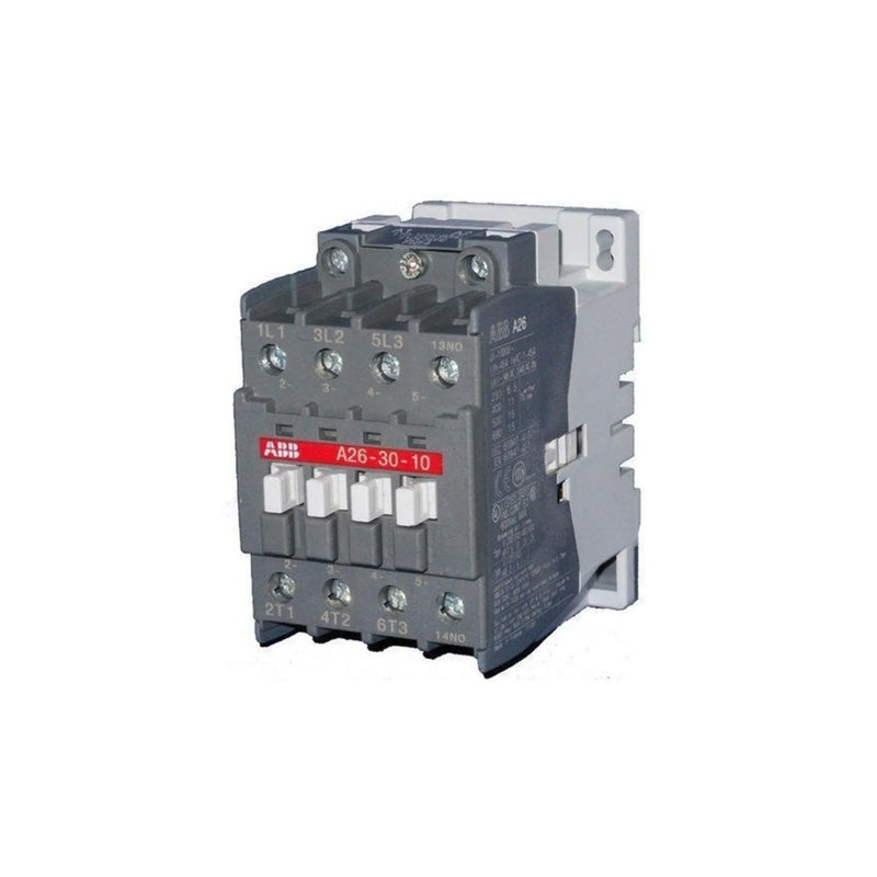 3-pole ABB contactor A26-30-01, rated 26A, 24V AC coil, for efficient motor control and switching in industries.
