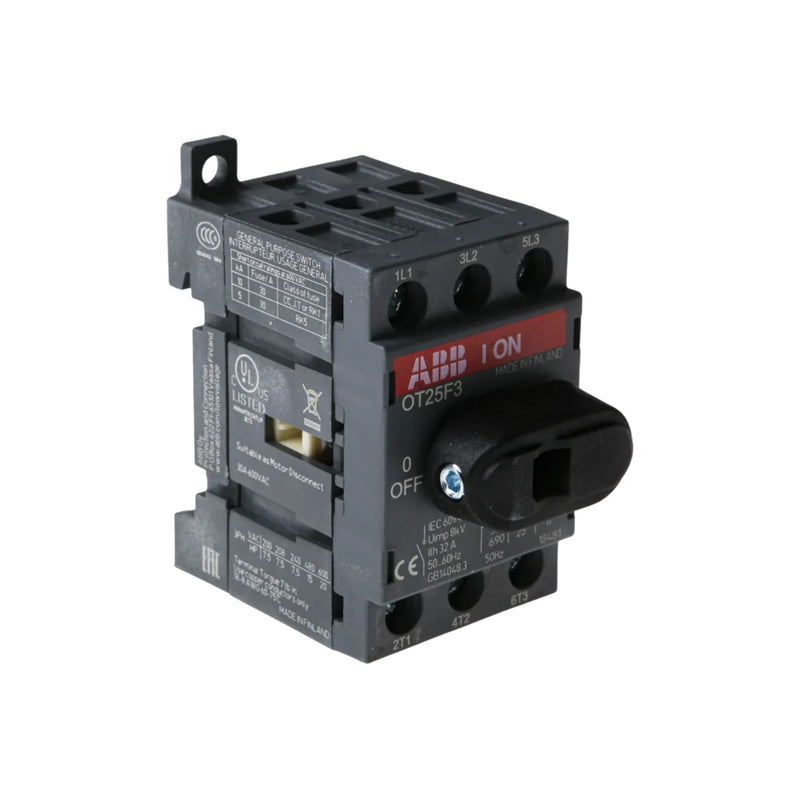 ABB OT25F3 switch-disconnector ensuring reliable power isolation for industrial settings in a compact design.
