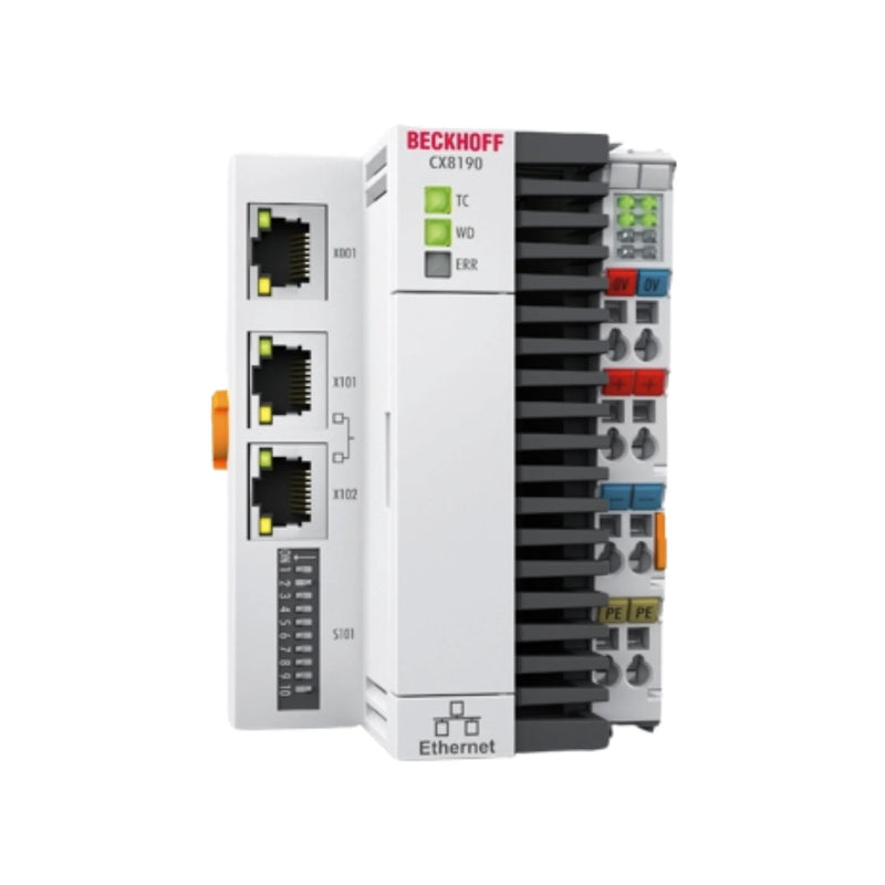 Compact Beckhoff CX8190 PC, controls with ARM CPU, EtherNet/IP, DIN-rail mount for efficient automation