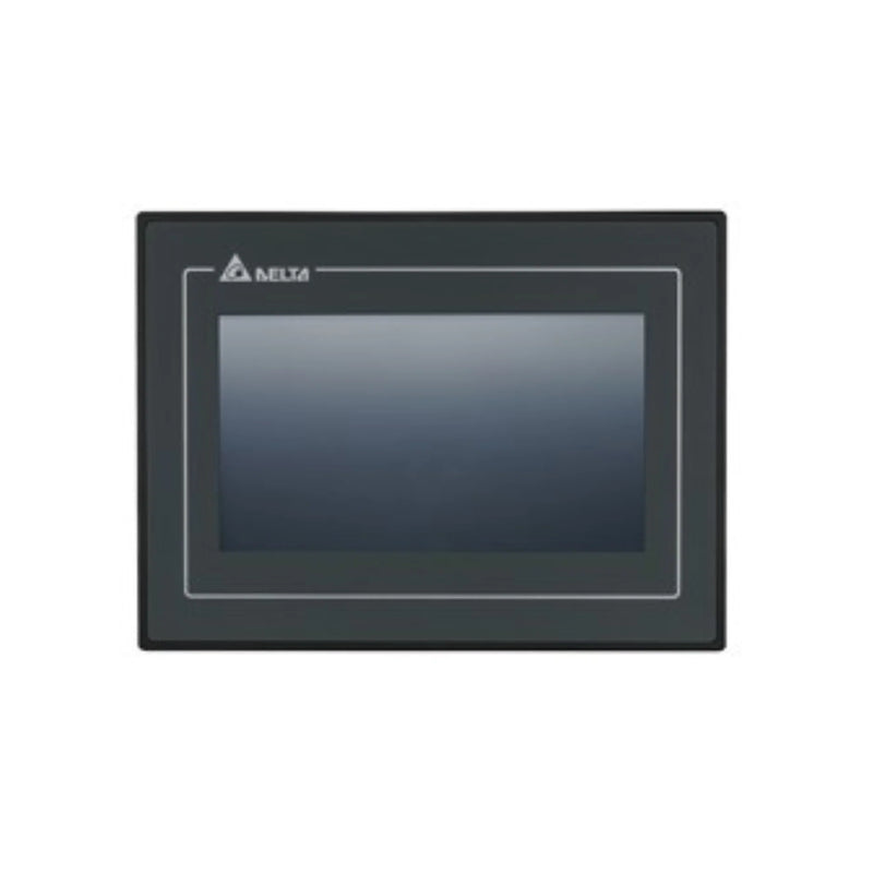 Delta DOP-107BV 7-inch HMI touchscreen with 800x480 resolution, ARM Cortex-A8 CPU, USB Host/Client, and RS-232/RS-485 communication ports.