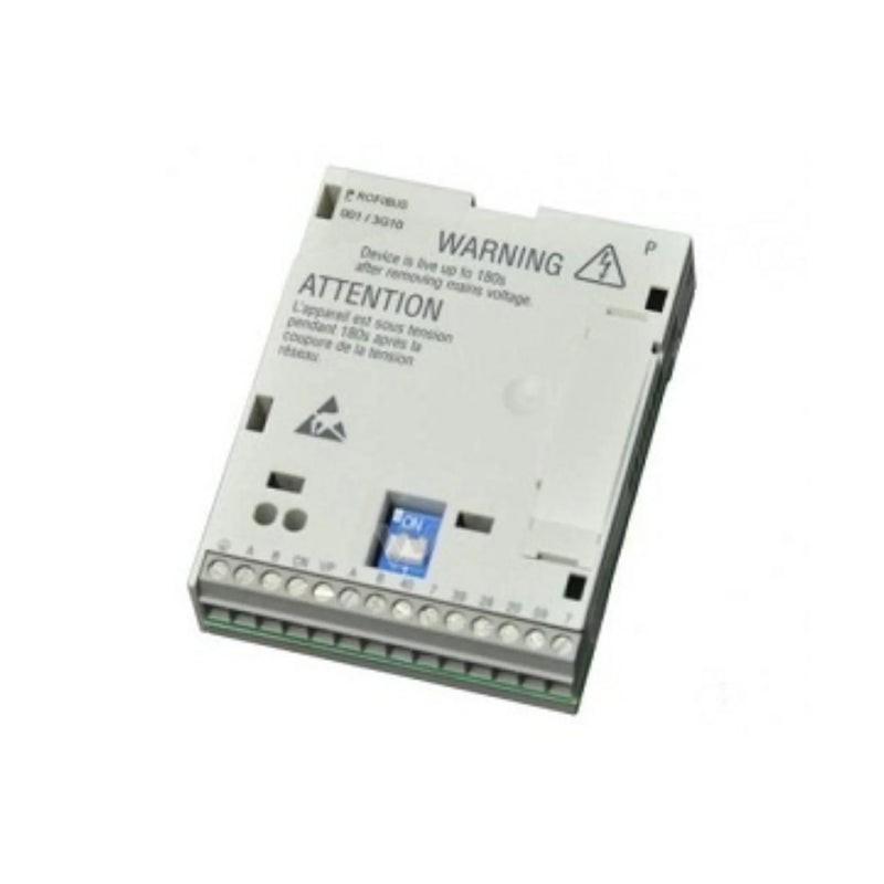Lenze E82ZAFPC001 PROFIBUS module with 9-pin Sub-D connector for networks. Compact and DIN rail compatible.