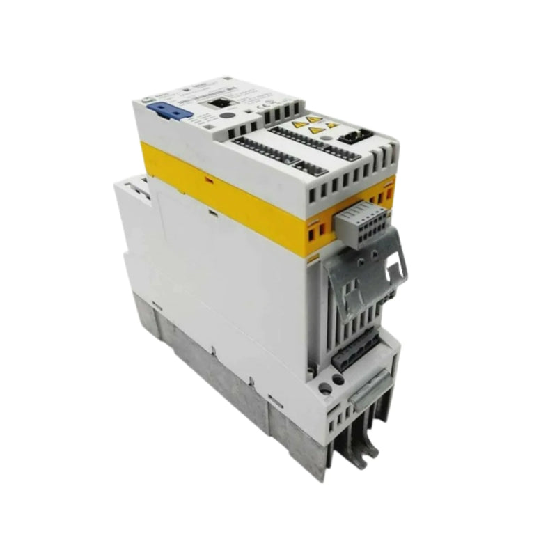 Lenze 7.5 kW servo inverter featuring CANopen and IP20 with integrated STO safety for industrial control.