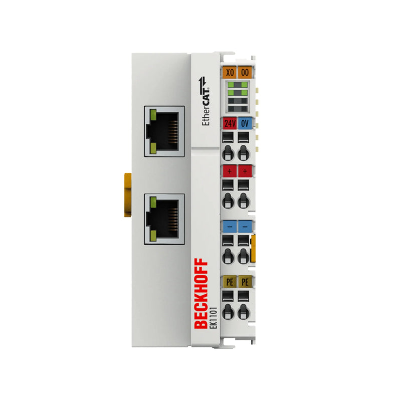 Beckhoff EK1101 EtherCAT Coupler for high-speed network connections in industrial automation.