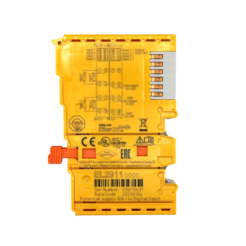 High-level secure Beckhoff EL2911 TwinSAFE terminal, 2 channels, SIL 3, EtherCAT, compact for DIN-rail