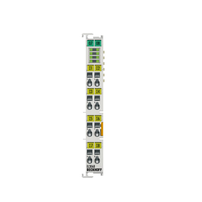 Beckhoff EL3068 8-channel terminal, 12-bit resolution, precise voltage capture in automation setups.