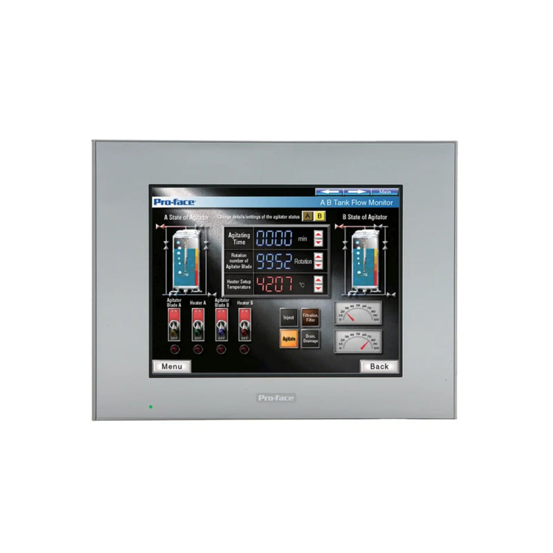 Pro-face 10.4-inch touchscreen HMI with crisp display and various connectivity options for industry environments.