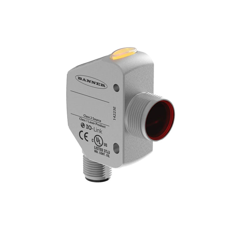 High-performance laser sensor, 600 mm range, stainless steel, IP69K, perfect for industrial automation.