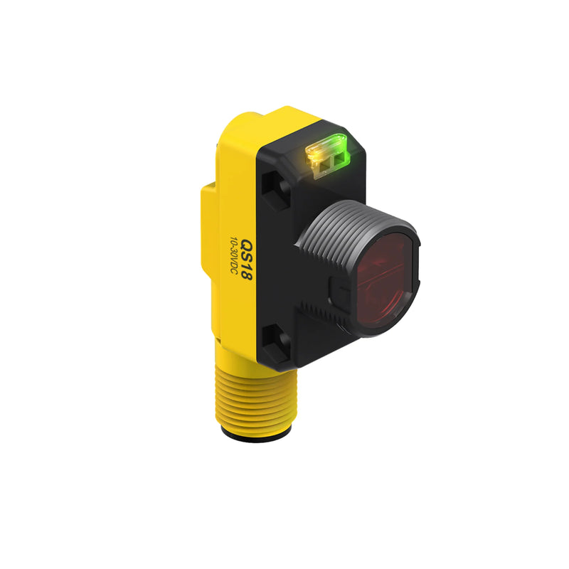 QS18VP6LLPQ8 ultrasonic sensor for precise detection with PNP output and IP67 housing for industrial use.