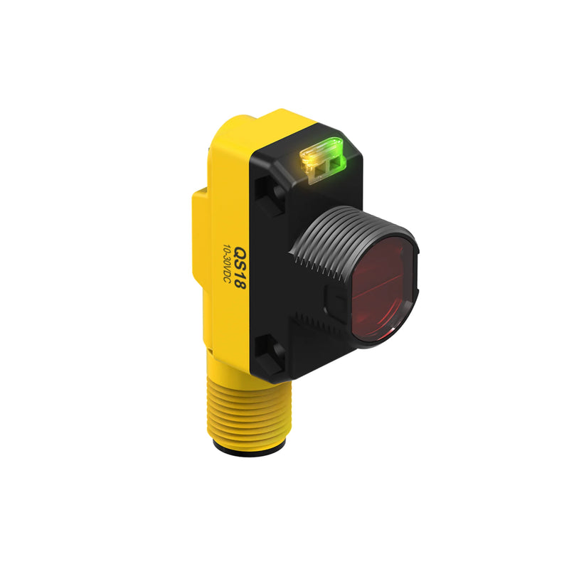 QS18VP6LVQ8 ultrasonic sensor with PNP output and IP67 rating for industrial object detection.