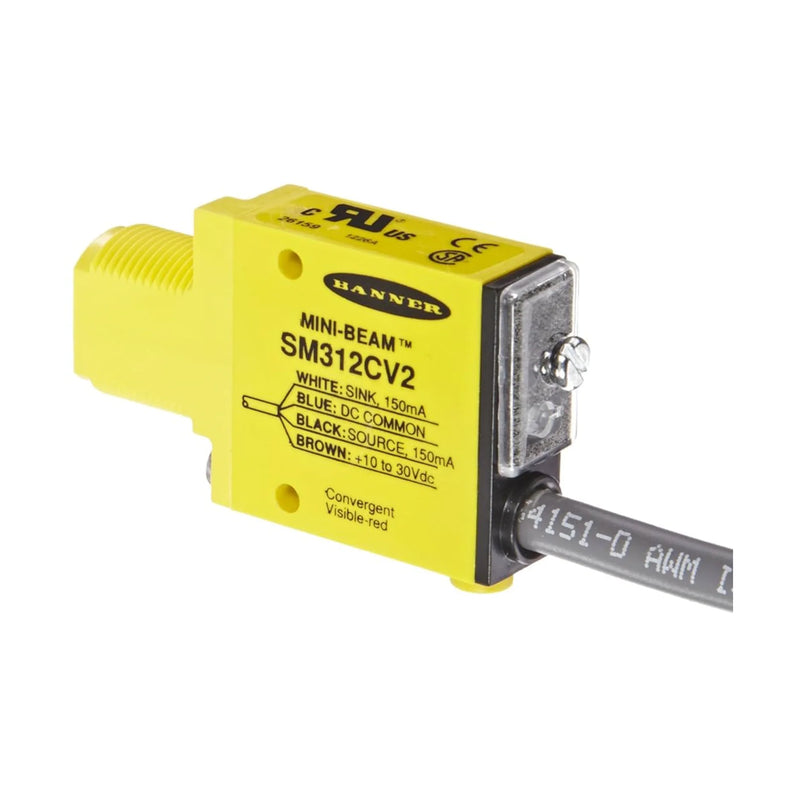 SM312CV2 sensor with PNP output and IP67-rated housing for reliable industrial detection.