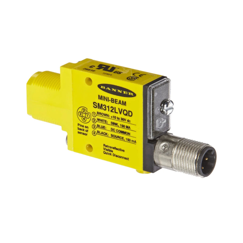 Photoelectric sensor Banner SM312LVQD with M12 connector, ideal for industrial uses.