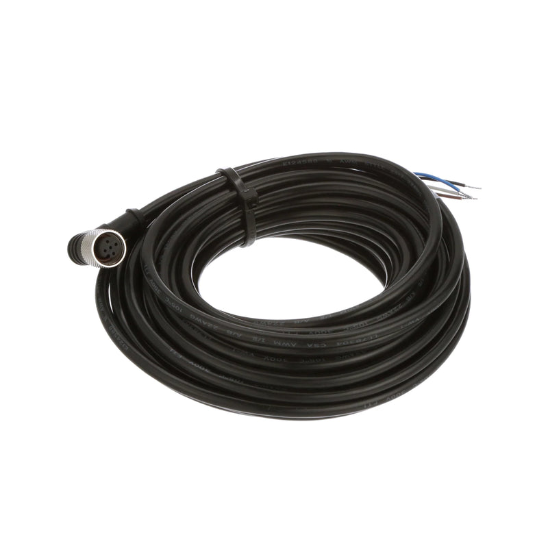 MQDC-430RA M12 cordset, 4-pin, right-angle, with 9.1 m PVC cable for secure sensor connections.