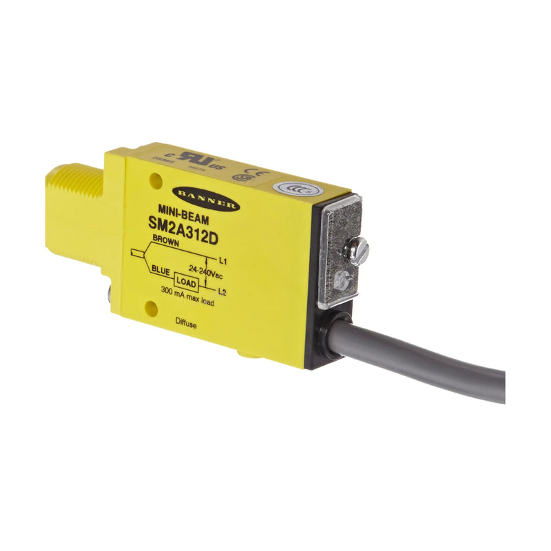 Banner SM2A312D Mini-Beam sensor for precise short-range industrial detection.