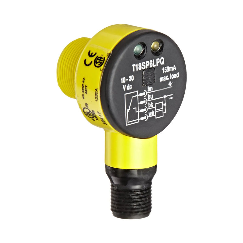 Compact T18SP6LPQ photoelectric sensor for precise detection in industrial automation.