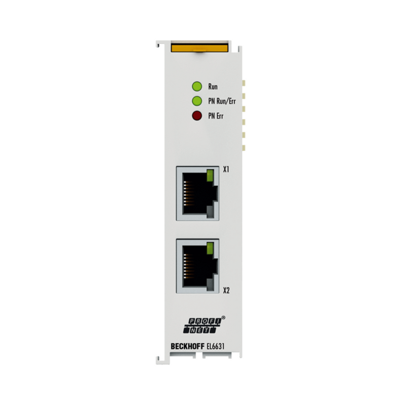 Beckhoff EL6631, converts EtherCAT to PROFINET RT, dual RJ45 ports, DIN-rail mount module