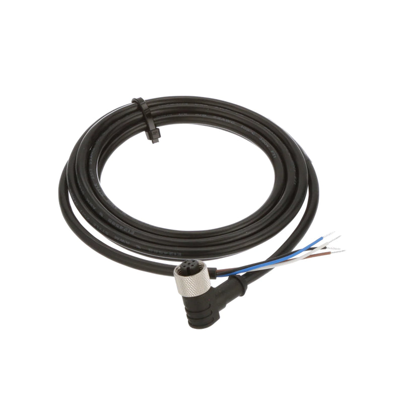 Industrial cordset with M12 4-pin right-angle female connector for reliable automation connections.