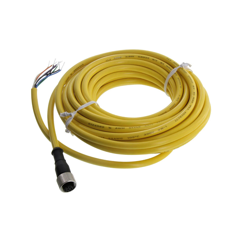QDE‑825D cordset with 8-pin M12 connector; 7.62 m yellow cable for harsh industrial applications.