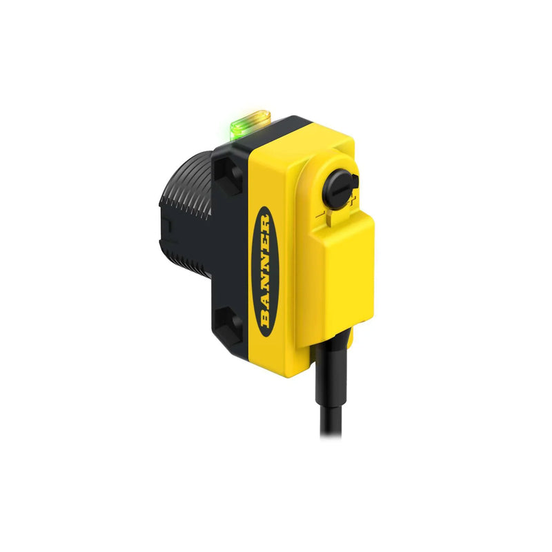 Banner QS18VN6LVQ8 sensor with visible red LED and PNP output for effective long-range detection.